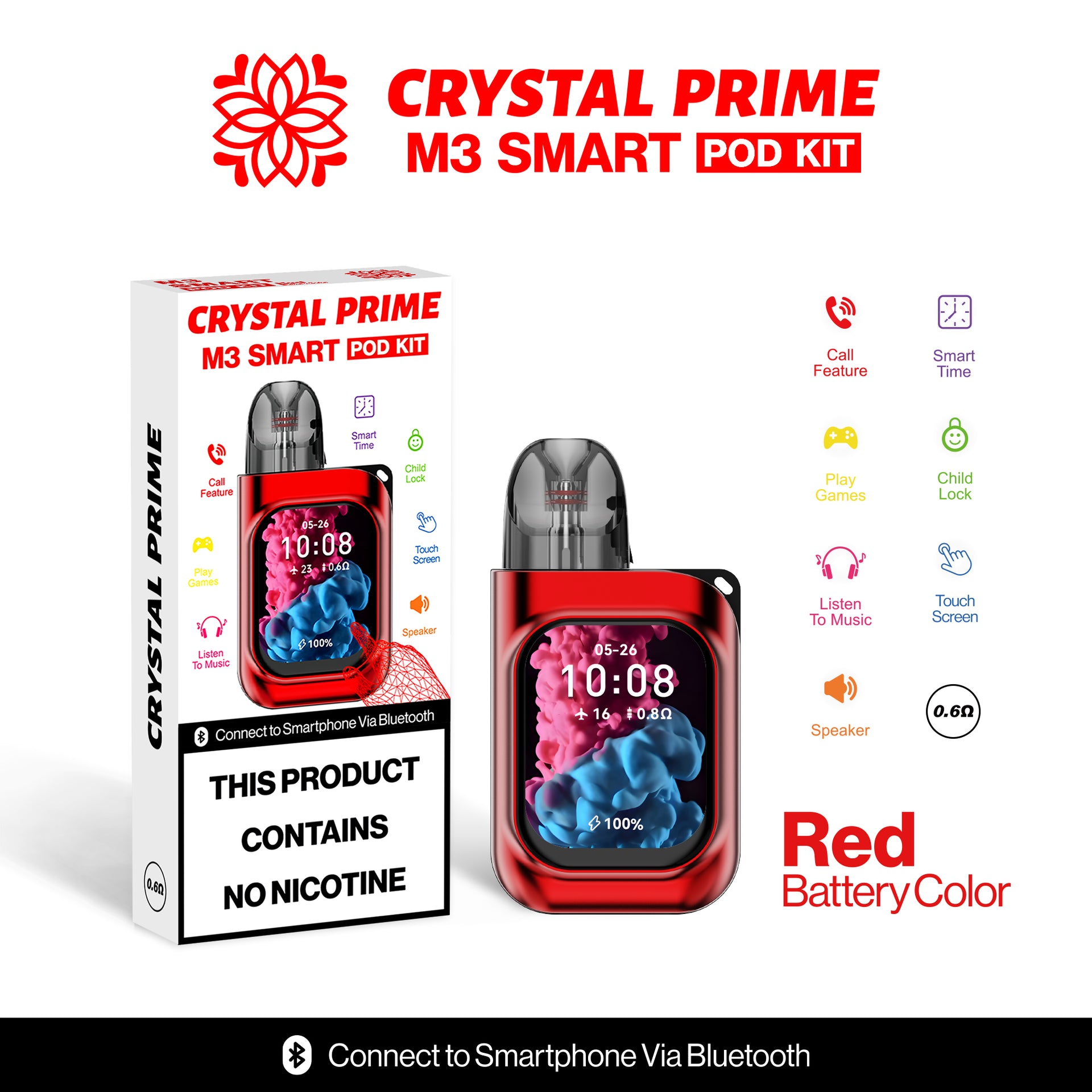 refillable smart vape Crystal Prime M3 Smart Pod Vape Kit Flavours:Strawberry Watermelon Bubblegum / Watermelon Ice Illicit - Lemon Drop Category_Default Category/